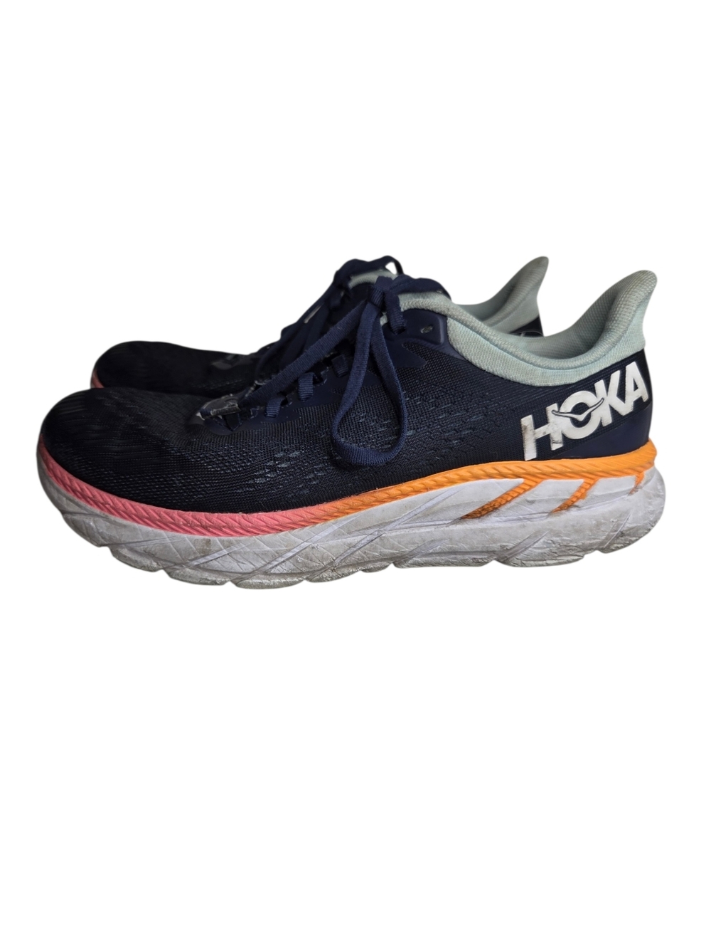 Hoka One One Clifton 7 Shoes Womens Size 9 Navy Orange Running Sneakers Cushion
